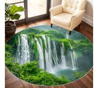 Genérico Round Forest Rug 210cm - Waterfall Round Rugs for Living Room, Scenery, Soft Low Pile, Landscape Home Decor & Gifts