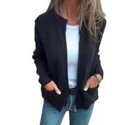 Genérico Round Neck Zip up Knitted Jacket for Women, Lightweight Long Sleeve Knit Cardigan Sweater Outwear with Functional Pockets