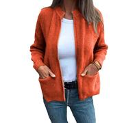 Genérico Round Neck Zip up Knitted Jacket for Women, Lightweight Long Sleeve Knit Cardigan Sweater Outwear with Functional Pockets