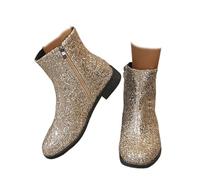 Genérico Round Toe Low Chunky Heels Glitter Booties - Sparkle Ankle Boots for Women, Side Zipper Shiny Evening Boots with Chunky Block Heel (Gold,39)