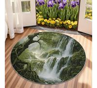 Genérico Round Waterfall Rug 100cm - Landscape Round Rugs for Living Room, Forest Mountain, Soft Low Pile, Waterfall Home Decor & Gifts