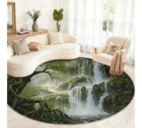 Genérico Round Waterfall Rug 120cm - Landscape Round Rugs for Living Room, Forest Mountain, Soft Low Pile, Waterfall Home Decor & Gifts