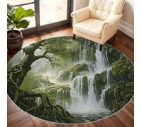 Genérico Round Waterfall Rug 180cm - Landscape Round Rugs for Living Room, Forest Mountain, Soft Low Pile, Waterfall Home Decor & Gifts