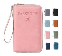 Genérico Rowgins Multi-Functional Passport Wallet, Passport Holder for Travel Essentials, Men & Women Travel Wallet, Slim Leather Cover, for Credit Cards, Tickets, and Cash (1 Pcs*Pink)