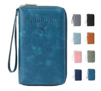 Genérico Rowgins Multi-Functional Passport Wallet, Passport Holder for Travel Essentials, Men & Women Travel Wallet, Slim Leather Cover, for Credit Cards, Tickets, and Cash (1 Pcs*Blue)