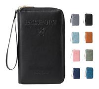 Genérico Rowgins Multi-Functional Passport Wallet, Passport Holder for Travel Essentials, Men & Women Travel Wallet, Slim Leather Cover, for Credit Cards, Tickets, and Cash (1 Pcs*Black)