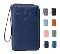 Genérico Rowgins Multi-Functional Passport Wallet, Passport Holder for Travel Essentials, Men & Women Travel Wallet, Slim Leather Cover, for Credit Cards, Tickets, and Cash (1 Pcs*Dark Blue)