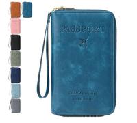 Genérico Rowgins Multi-Functional RFID Passport Wallet, Passport Holder for Travel Essentials, Card Organizer, Slim Leather Cover for Credit Cards, Tickets, and Cash (Blue)