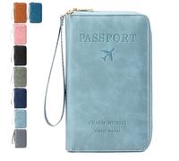 Genérico Rowgins Multi-Functional RFID Passport Wallet, Passport Holder for Travel Essentials, Card Organizer, Slim Leather Cover for Credit Cards, Tickets, and Cash (Sky Blue)