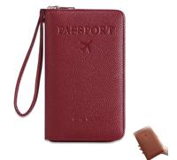 Genérico Rowgins Multi-Functional RFID Passport Wallet, Passport Holder for Travel Essentials, Slim Leather Cover for Credit Cards, Tickets, and Cash, for Travel Men & Women (Red)