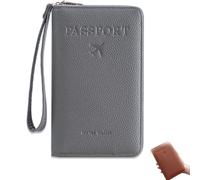 Genérico Rowgins Multi-Functional RFID Passport Wallet, Passport Holder for Travel Essentials, Slim Leather Cover for Credit Cards, Tickets, and Cash, for Travel Men & Women (Gray)
