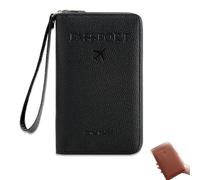 Genérico Rowgins Multi-Functional RFID Passport Wallet, Passport Holder for Travel Essentials, Slim Leather Cover for Credit Cards, Tickets, and Cash, for Travel Men & Women (Black)