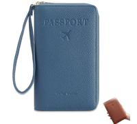 Genérico Rowgins Multi-Functional RFID Passport Wallet, Passport Holder for Travel Essentials, Slim Leather Cover for Credit Cards, Tickets, and Cash, for Travel Men & Women (Blue)