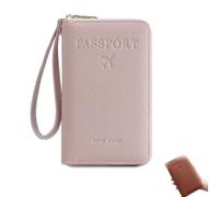 Genérico Rowgins Multi-Functional RFID Passport Wallet, Passport Holder for Travel Essentials, Slim Leather Cover for Credit Cards, Tickets, and Cash, for Travel Men & Women (Pink)