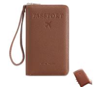Genérico Rowgins Multi-Functional RFID Passport Wallet, Passport Holder for Travel Essentials, Slim Leather Cover for Credit Cards, Tickets, and Cash, for Travel Men & Women (Brown)