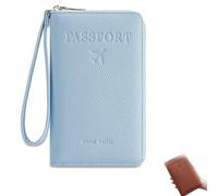 Genérico Rowgins Multi-Functional RFID Passport Wallet, Passport Holder for Travel Essentials, Slim Leather Cover for Credit Cards, Tickets, and Cash, for Travel Men & Women (Light Blue)