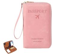 Genérico Rowgins Multi-Functional RFID Passport Wallet, Passport Holder for Travel Essentials, Travel Passport Holder for Men & Women, Secure ID Card Organizer with Anti-Theft Protection (Pink)