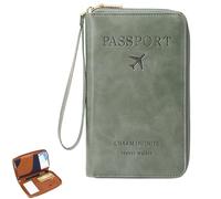 Genérico Rowgins Multi-Functional RFID Passport Wallet, Passport Holder for Travel Essentials, Travel Passport Holder for Men & Women, Secure ID Card Organizer with Anti-Theft Protection (Green)