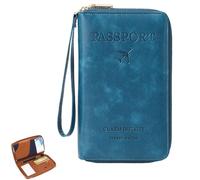 Genérico Rowgins Multi-Functional RFID Passport Wallet, Passport Holder for Travel Essentials, Travel Passport Holder for Men & Women, Secure ID Card Organizer with Anti-Theft Protection (Blue)