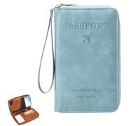 Genérico Rowgins Multi-Functional RFID Passport Wallet, Passport Holder for Travel Essentials, Travel Passport Holder for Men & Women, Secure ID Card Organizer with Anti-Theft Protection (Sky Blue)