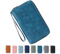 Genérico Rowgins Multi-Functional RFID Passport Wallet, Passport Holder for Travel for Men & Women, with Smooth Zipper and Organized Compartments for Secure Travel (Peacock Blue)