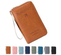 Genérico Rowgins Multi-Functional RFID Passport Wallet, Passport Holder for Travel for Men & Women, with Smooth Zipper and Organized Compartments for Secure Travel (Brown)