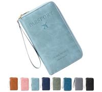 Genérico Rowgins Multi-Functional RFID Passport Wallet, Passport Holder for Travel for Men & Women, with Smooth Zipper and Organized Compartments for Secure Travel (Sky Blue)