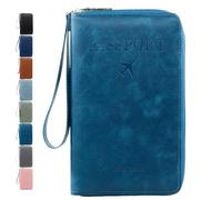 Genérico Rowgins Multi-Functional RFID Passport Wallet, RFID Passport Holder for Travel, Passport Holder for Travel Essentials, Anti-Theft Leather Cover (Blue 3)