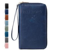 Genérico Rowgins Multi-Functional RFID Passport Wallet, RFID Passport Holder for Travel, Passport Holder for Travel Essentials, Anti-Theft Leather Cover (Blue 2)