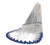 Genérico Royal Blue Cathedral Bridal Veil with Sequins - Colorful Wedding Veil with Comb, 150cm Wide