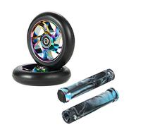 Genérico Ruedas Patinete Seguro 2pcs Reemplazo de 100 mm STUNC Scooter Wheels Rodamiento Ruedas con Stunt Freestyle Agarras(Black with Blue)