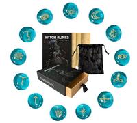 Genérico Runes for Beginners, Altar Divination Stones, Glass Spiritual Tools, Guidebook and Storage Bag, Ideal for s Meditation Use, 13 Pieces, Blue, Yellow Color, 1 Set