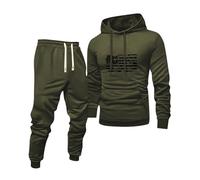 Genérico Running Hombres Sudadera Deportiva Hombre Un Conjunto Chándal Completo Pantalón de Chándal Ropa Deportiva Invierno de Deporte de Invierno Deportivo Pantalón Hombre Verde militar L