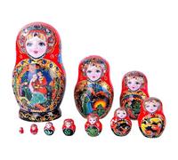 Genérico Russian Nesting Dolls - 10-Layer Lacquered Wooden, Traditional Folk Art Painted Nesting Doll Set, Colorful Figurines Collection | Holiday Christmas Home Decor Gift For Kids Room Shelf Trave