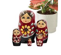 Genérico Russian Nesting Dolls - 5PCS Hand-Painted Wooden Set - Doll | Decorative Home Ornament & Collectible Gift | Traditional Wooden Crafts For Living Room, Shelf & Table Display