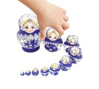 Genérico Russian Nesting Dolls - Pieces Wood Blue Porcelain Wooden, Wooden Educational Nesting Toys, Medium Size with Hand Painted Design Excellent Material, Accessible Finish, Multi Color