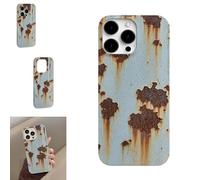 Genérico Rusty Metal Phone Case, Industrial Rust Glossy Faux Rust Phone Case, Two-in-One Black Silicone Bottom Cover for iPhone 16/15/14/13/12/11 Pro MAX (16,B)
