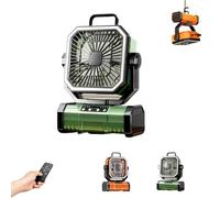 Genérico Rxvca Fan, Rxvca Ultra Fan, 360° Auto Oscillation with 4 Speed Levels, USB Rechargeable Battery Powered, with Remote Control, LED Lantern & Hook, for Personal Use in Office, Home (Green)
