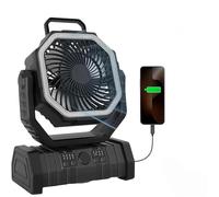 Genérico Rxvca Ultra Fan, Rxvca Fan, 360° Auto Oscillation With 4 Speed Levels, with Remote Control, LED Lantern & Hook, Phone Charging, Ideal for Camping and Outdoor Use(Black)
