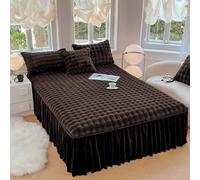 Genérico Sábana Ajustable de Felpa Peluda, Juego de 3 Piezas de Falda de Cama con Volantes de Piel de Conejo, Ajustable Envolvente con Funda de Almohada y Funda Protectora(Black Coffee,70.9x78.7in)