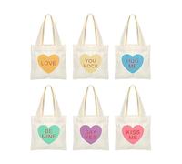 Generico Sac en Toile - 6 Pièces Petit Sac à Main Saint-Valentin avec Cœurs et Messages | Cœur Favori de n Toile | Pour Filles, Femmes, École, Voyage, Fête, Plage