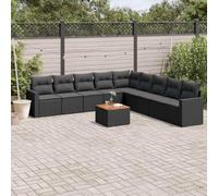 Genérico Salón de Jardín 10 piezas con Cojines Negro Resina Tejida | Modular, almacenamiento en el asiento, bolsa impermeable incluida, tapa de acacia, funda extraíble