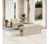 Genérico salón de jardín 6 piezas, color beige resina tressee | Almacenamiento bajo asiento con bolsa impermeable, mesa auxiliar plegable, funda extraíble lavable, modular