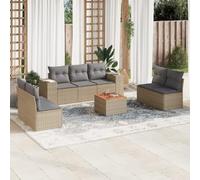 Genérico salón de jardín 8 piezas beige resina trenza con cojines | Mesa de madera de acacia, fundas de cojín extraíbles y lavables, diseño modular, para terraza o patio