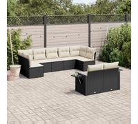 Genérico salón de jardín 9 piezas negro resina tejida con cojines | Modular, Funda Extraíble Lavable, Mesa Plegable Con Muelle De Gas, Uso Exterior