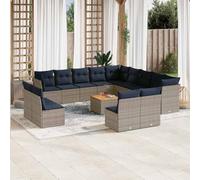Genérico salón de jardín de 14 piezas, color gris resina trenzada | Almacenamiento bajo asiento, bolsa impermeable, tapa acacia, funda extraíble, diseño modular