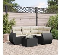 Genérico salón de jardín de 5 piezas, color negro resina trenzada | Almacenamiento al asiento, bolsa impermeable, tapa de cristal templado, funda extraíble lavable, modular