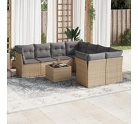 Genérico salón de jardín de 9 piezas, color beige resina trenzada | Cojines gruesos, funda extraíble lavable, tapa de cristal templado, diseño modular