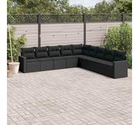 Genérico salón de jardín de 9 piezas, resina trenzada, color negro | Cojines gruesos, funda extraíble, diseño modular, para patio