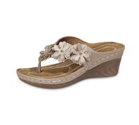 Genérico Sandales Femme été Confortable Sandalias de Mujer con Diseño Floral y Tacón para un Estilo Veraniego y Cómodo en Cualquier Ocasión Informal (Khaki, 37)
